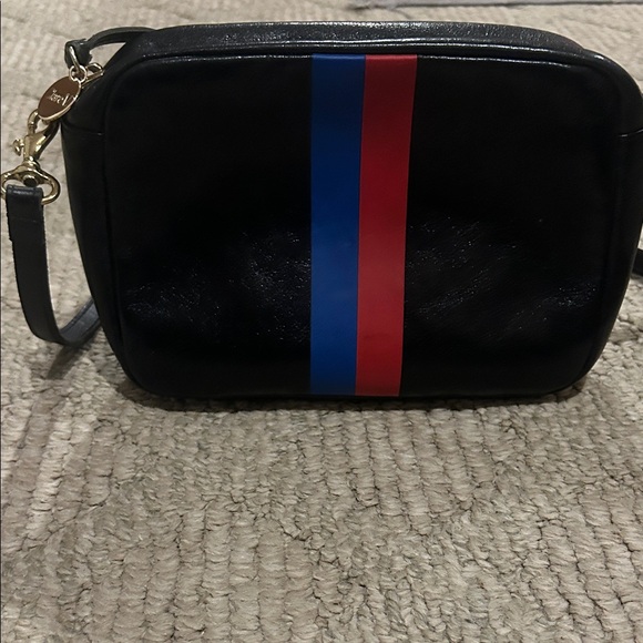 Clare V Black Leather Crossbody Bag with Red and Blue Stripe - Picture 3 of 9